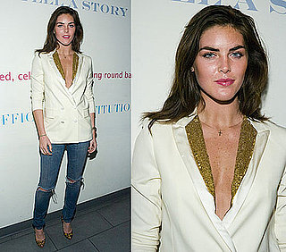 Model Hilary Rhoda Wears Ivory Sequined Adam Blazer and Ripped Jeans in NYC