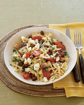 Fast & Easy Real Simple Recipe for Bow-Tie Pasta with Chorizo & Tomatoes