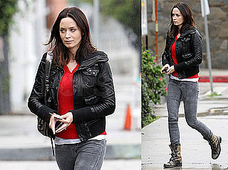 Photos of Emily Blunt Running Errands in a Black Leather Jacket in LA