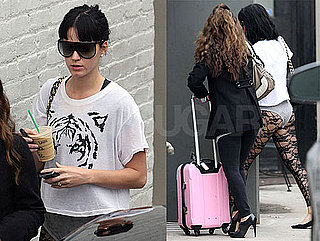 Photos of Katy Perry Arriving to a Studio Wearing a Leotard and Tiger Shirt in LA