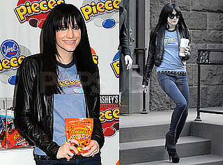 Photos of Ashlee Simpson at a Reeses Pieces Event in NYC Wearing a Black Leather Jacket