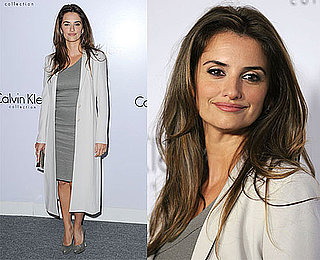 Penelope Cruz Attends Calvin Klein Party in LA in Gray Coat and Dress