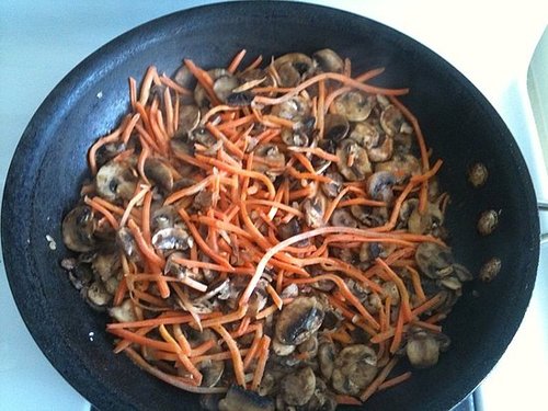 Sauteing the Mushrooms and Carrots Sauteing the Mushrooms and Carrots
