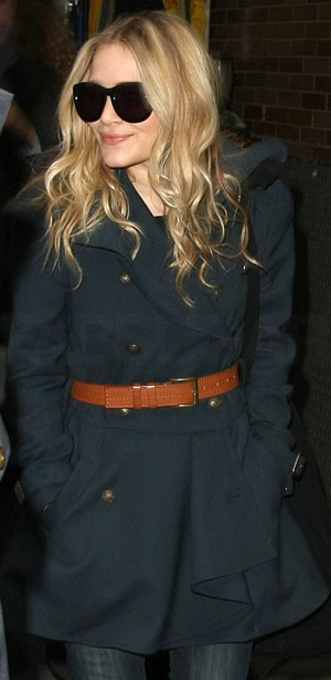 Mary-Kate Olsen Wearing Brown Equestrian Belt and Pea Coat in NYC Mary-Kate Olsen Wearing Brown Equestrian Belt and Pea Coat in NYC