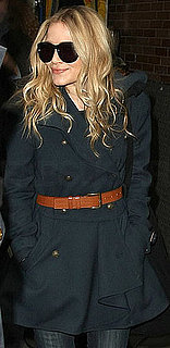 Mary-Kate Olsen Wearing Brown Equestrian Belt and Pea Coat in NYC
