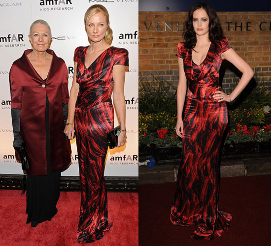 Eva Green and Joely Richardson in Same Alexander McQueen Red Print Dress Eva Green and Joely Richardson in Same Alexander McQueen Red Print Dress