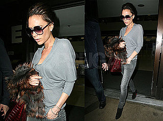 Photos of Victoria Beckham Arriving at LAX Wearing a Casual Gray Sweater and Jeans