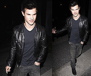 Photos of Taylor Lautner Wearing a Black Leather Jacket Leaving Boa Restaurant in LA