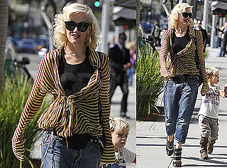 Photos of Gwen Stefani Wearing a Striped Shirt and Kingston Rossdale Running Around in LA