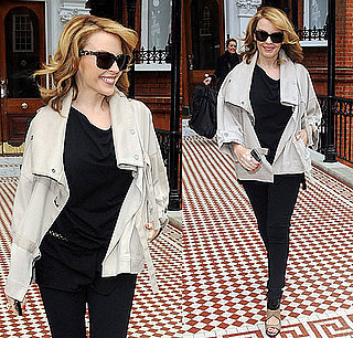 Kylie Minogue Wears a Khaki Anorak and Black Leggings Leaving Her Home in London
