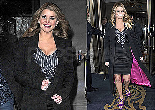 Photos of Jessica Simpson Leaving Her New York City Hotel Wearing a Black Jacket and Heels