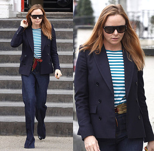Stella McCartney in London in Green Striped Tee on St. Patrick's Day
