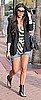 Kourtney Kardashian Walking in Miami in Black Blazer, Jean Cutoff Shorts, Zebra Tank