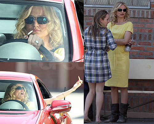Photos of Cameron Diaz Smoking And Giving The Middle Finger On Set of Bad Teacher in LA