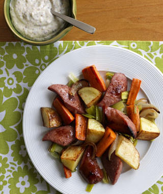Onion, Kielbasa, and Potato Roast Recipe Onion, Kielbasa, and Potato Roast Recipe