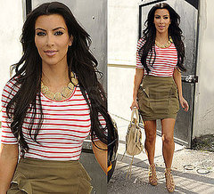 Kim Kardashian in Striped Shirt in Miami