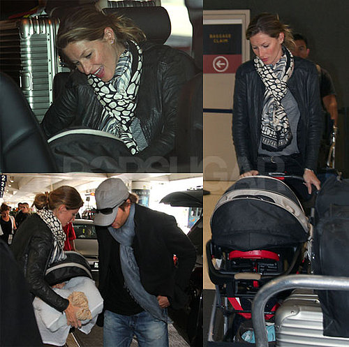 Pictures of Gisele Bundchen and Tom Brady Carrying Benjamin Brady At the Airport