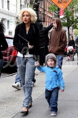 Christina Aguilera Out with Husband and Son