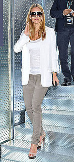 Model Bar Refaeli in Gray Jeans and White Blazer at the Madrid Masters