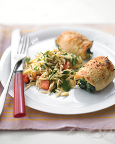 Spinach-and-Brie Chicken With Orzo Recipe
