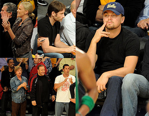 Pictures of Charlize Theron, Leonardo DiCaprio, David Duchovny, Adam Sandler, Chris Rock, and Hilary Swank at a Lakers Game 2010-06-07 00:00:34