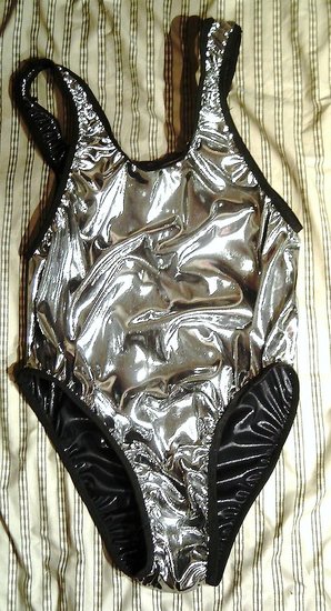 Shiny silver lame' leotard bodysuit.