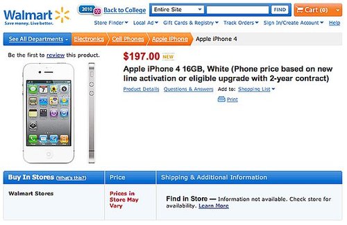 White iPhone 4 on Walmart's Website