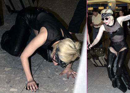 Lady GaGa Takes A Tumble at Heathrow