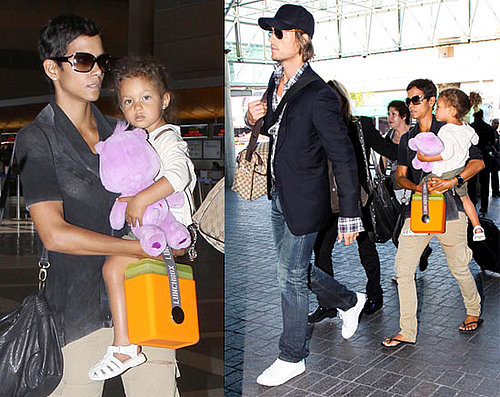 Pictures of Halle Berry, Nahla Aubry, and Gabriel Aubry at LAX