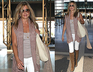 Pictures of Jennifer Aniston at LAX Headed to London to Launch Lolavie