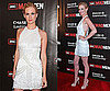 January Jones Wearing White Flapper Fringe Dress and Nude Pumps