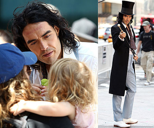Pictures of Russell Brand and Helen Mirren On Arthur Set, Russell Brand Unhurt After Car Crash