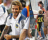 Pictures of David Beckham With LA Galaxy In New Jersey and Victoria Beckham in LA Watching Brooklyn, Romeo, Cruz Play Basketball