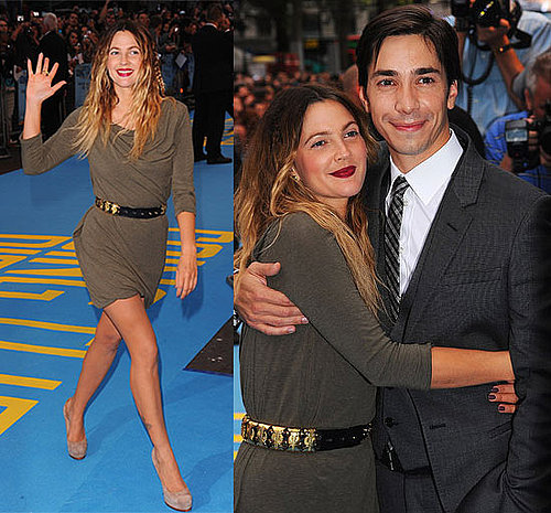Pictures of Drew Barrymore in Olive Green Dress