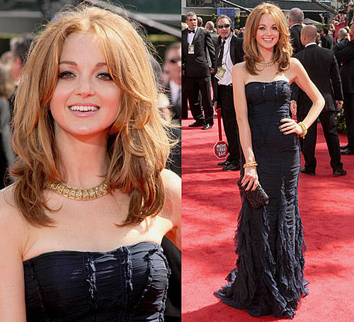 Jayma Mays Wears Burberry and Jimmy Choo to 2010 Primetime Emmy Awards