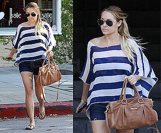 Lauren Conrad Wearing Striped Dolman Top and Tan Miu Miu Bag