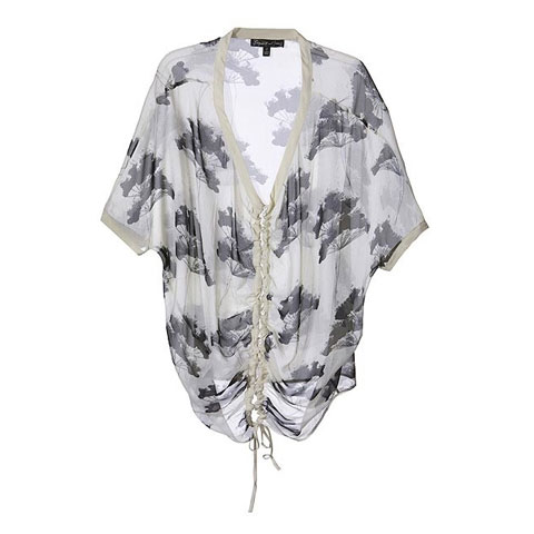 Elizabeth and James Tops White and Black Silk Printed V-Neck Top - StyleCaster
