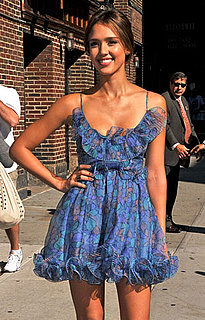 Pictures of Jessica Alba in Blue Accordion Pleat Dress