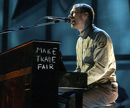 Chris Martin's piano spread his fair trade message during a performance in 2003.
Chris Martin's piano spread his fair trade message during a performance in 2003.