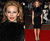Photos of Kylie Minogue in a Feather Adorned Gucci Dress in London