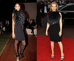 Chanel Iman and Kylie Minogue Wear Black Feather Gucci Dress Chanel Iman and Kylie Minogue Wear Black Feather Gucci Dress