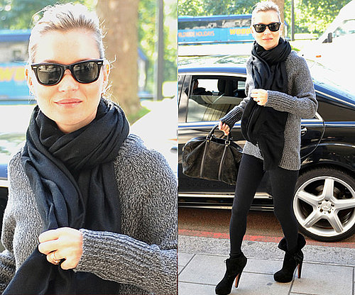 Photos of Kate Moss in London in Grey Jumper and Black Leggings