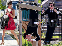 Pictures of the Glee Cast Matthew Morrison, Chris Colfer, Lea Michele, Cory Monteith on Set Pictures of the Glee Cast Matthew Morrison, Chris Colfer, Lea Michele, Cory Monteith on Set