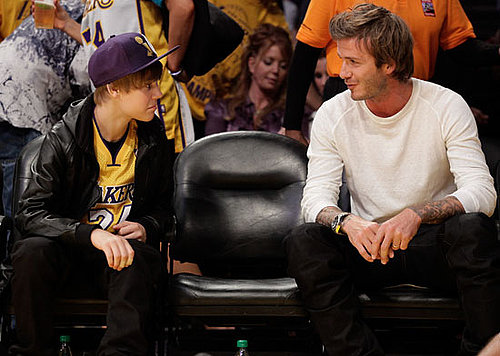 Pictures of Denzel Washington, David Beckham, Jaden Smith, Justin Bieber at a Lakers Game