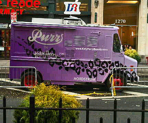 Katy Perry Selling Purr Fragrance Out of a Milk Truck in New York City Today