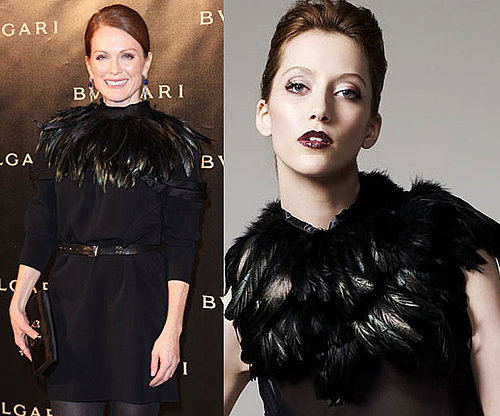 Julianne Moore Wearing Black Feather Circle Scarf