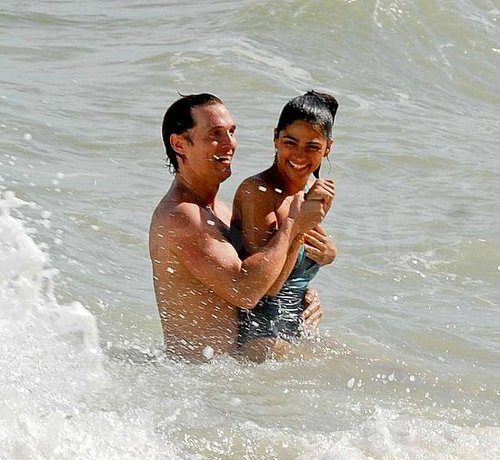Pictures of Shirtless Matthew McConaughey at the Beach in Brazil With Camila Alves