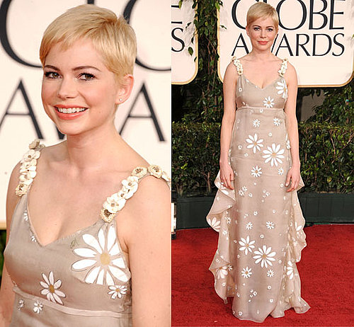 Michelle Williams in daisy covered Valentino at the 2011 Golden Globe Awards