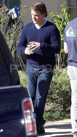 Busy Man Matt Damon Starts His Day With Coffee Busy Man Matt Damon Starts His Day With Coffee