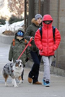 Pictures of Jennifer Conelly, Kai Dugan, and Stellan Bettany Heading to School in NYC